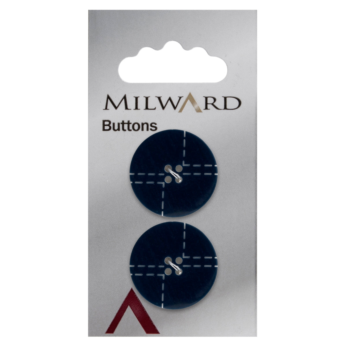 Navy 4-hole button with a white stitched-line design