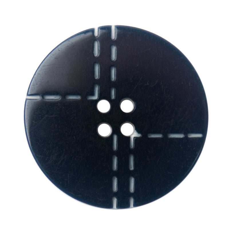 Navy 4-hole button with a white stitched-line design