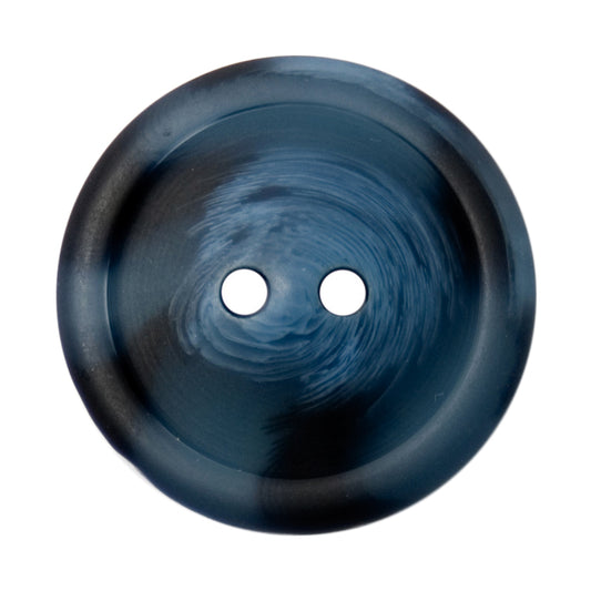 2-hole button in a blue and black imitation horn finish