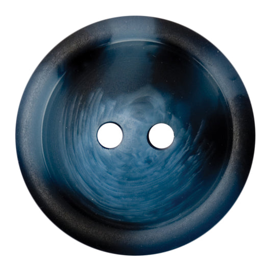 2-hole button in a blue and black imitation horn finish