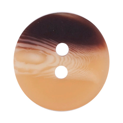 Milward 22mm round button in peach and dark brown tortoiseshell effect with two holes