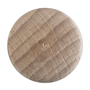 Round button with a natural wood grain finish