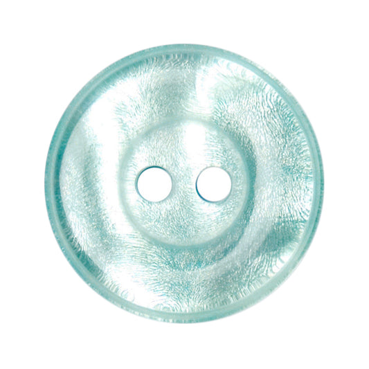 Round aqua pearlescent button with two holes