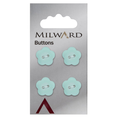 Mint green five-petal flower button with two holes