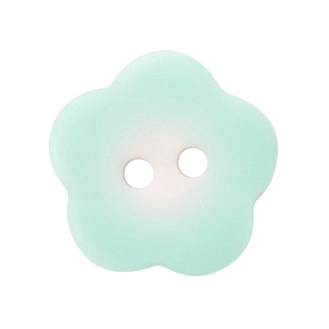 Mint green five-petal flower button with two holes