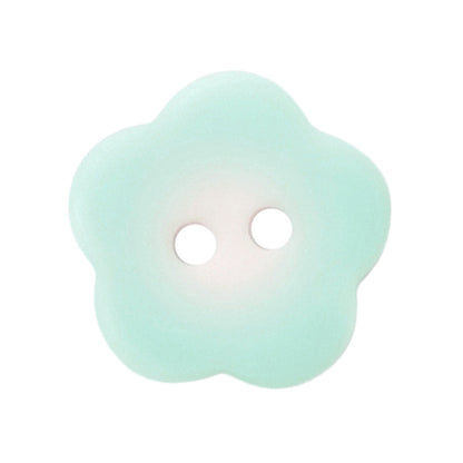 Mint green five-petal flower button with two holes