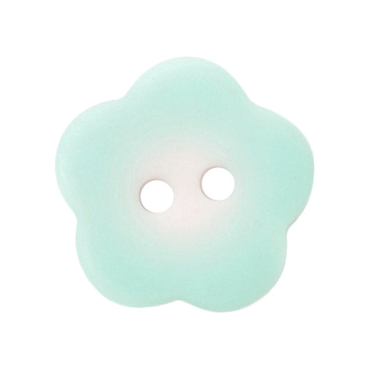 Mint green five-petal flower button with two holes