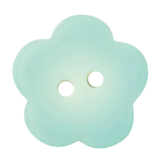 Mint green five-petal flower button with two holes