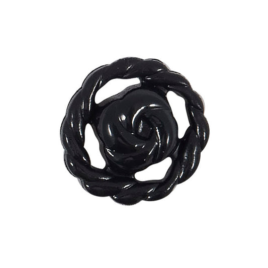 Black moulded rose button with a twisted rope-style edge