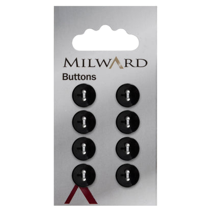 Glossy black round button with two holes