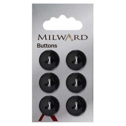 Glossy black round button with two holes