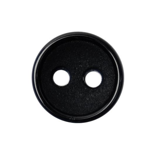 Black round button with glossy rim, matt centre and two holes