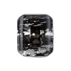 Rectangular black button with clear edges and silver flecks
