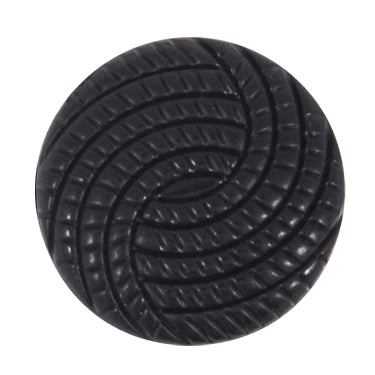 Large round black button with a textured swirl pattern