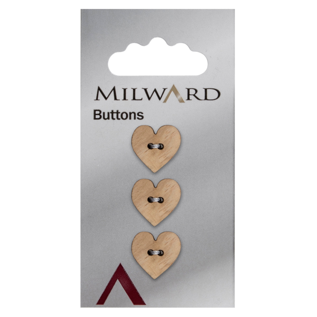 Natural wooden heart-shaped button with two holes