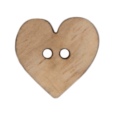 Natural wooden heart-shaped button with two holes