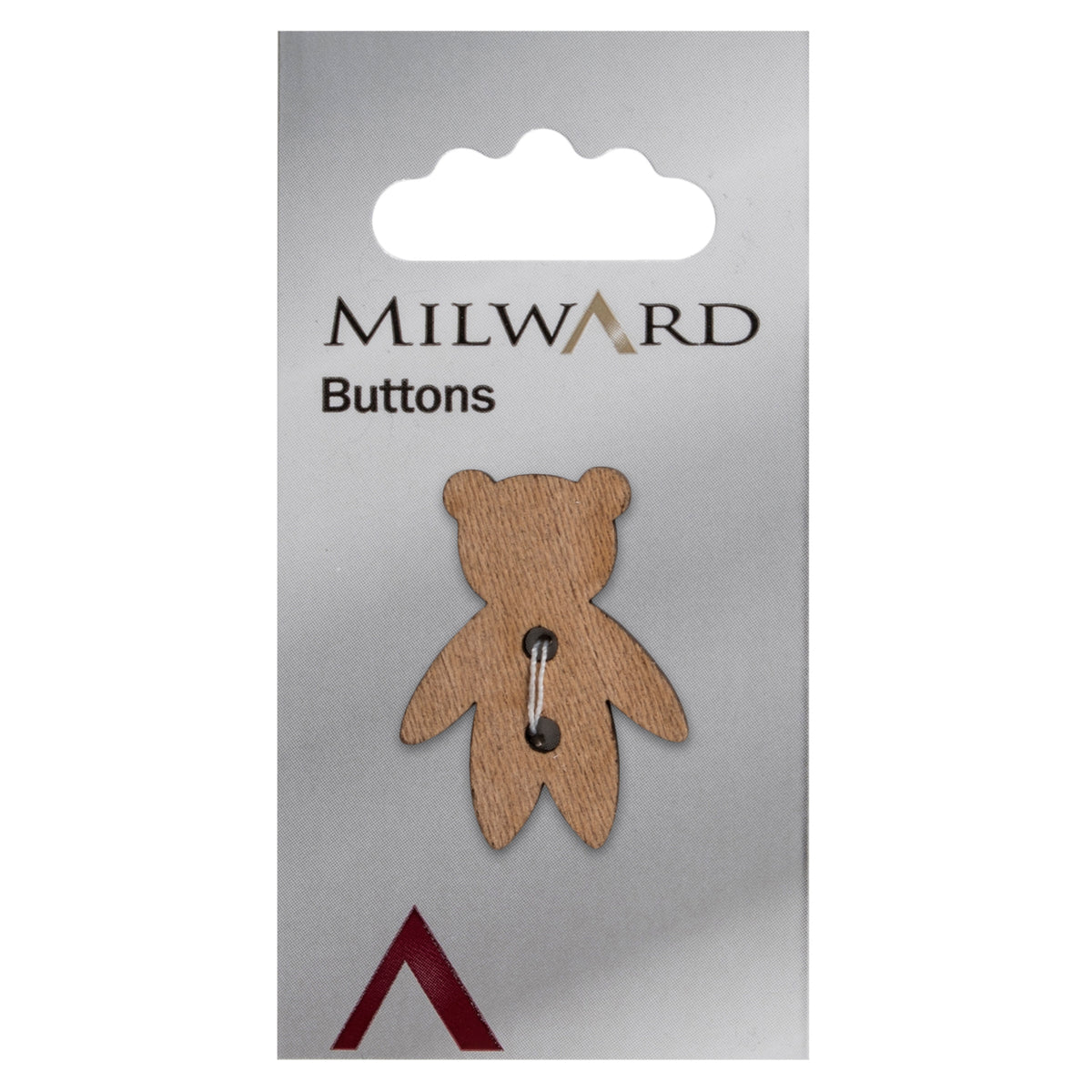 Brown wood-effect teddy bear shaped button with two holes