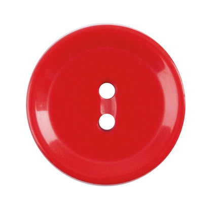 Milward 15mm round glossy red button with a raised rim and two holes