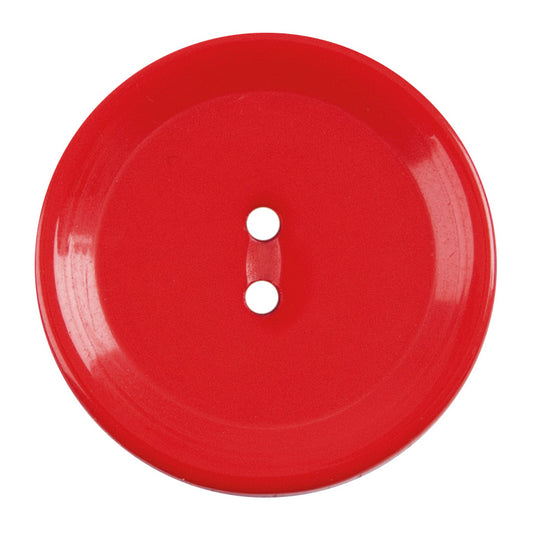Milward 20mm round glossy red button with a raised rim and two holes