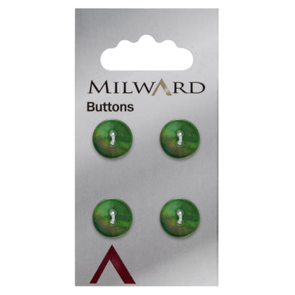 Round green Agoya shell button with two holes