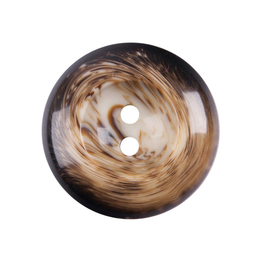 Milward 17mm round domed imitation horn button in brown, cream and black with two holes