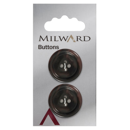 Smoky Grey round 4-hole button, smoky dark grey with a subtle horn-style swirl and a raised rim