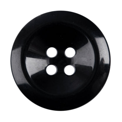 Black round 4-hole button, glossy black with a dished centre