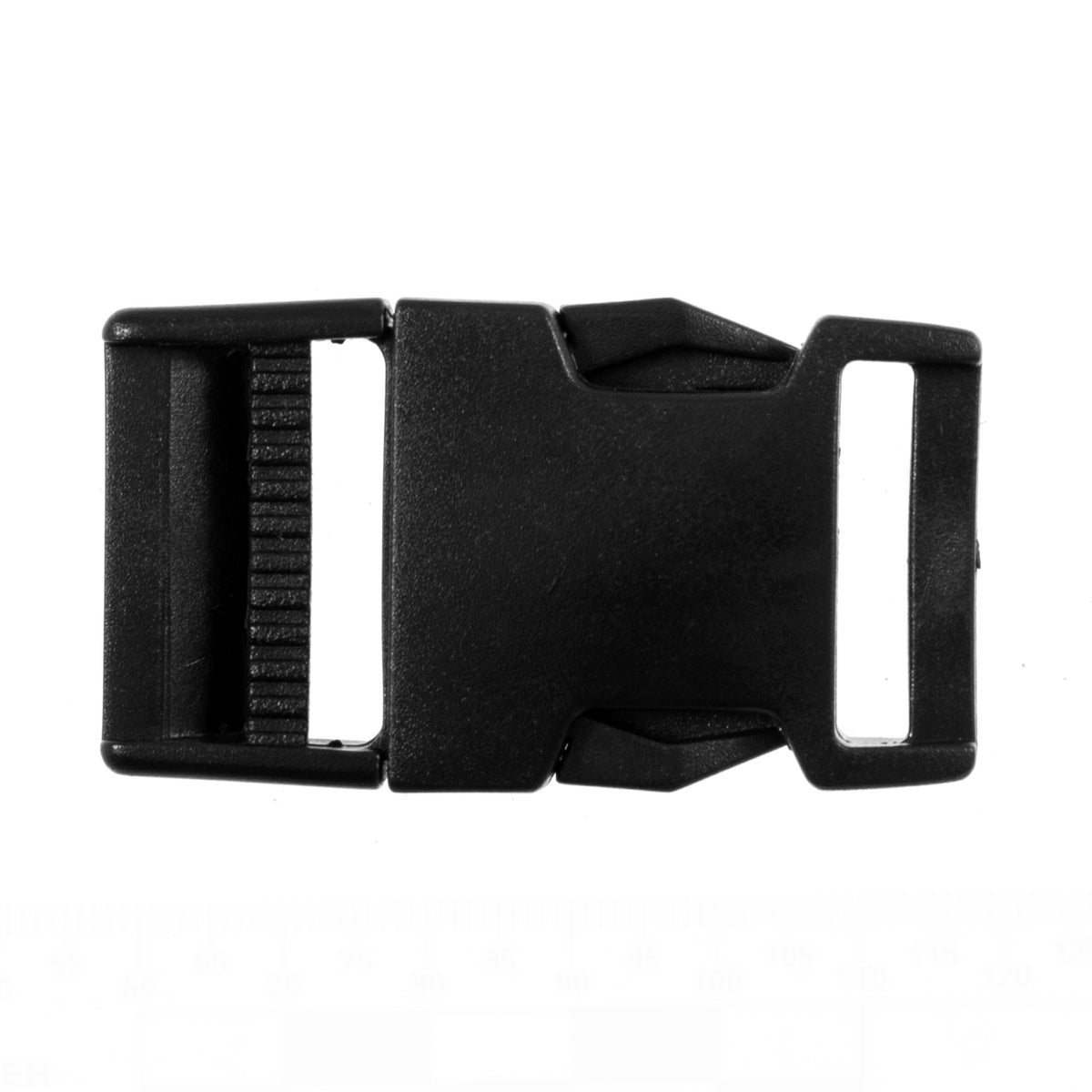 Black square plastic buckle on a card