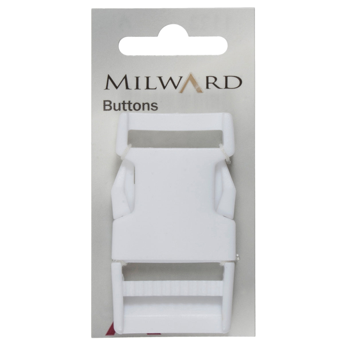 White square plastic buckle on a card