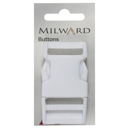 White square plastic buckle on a card