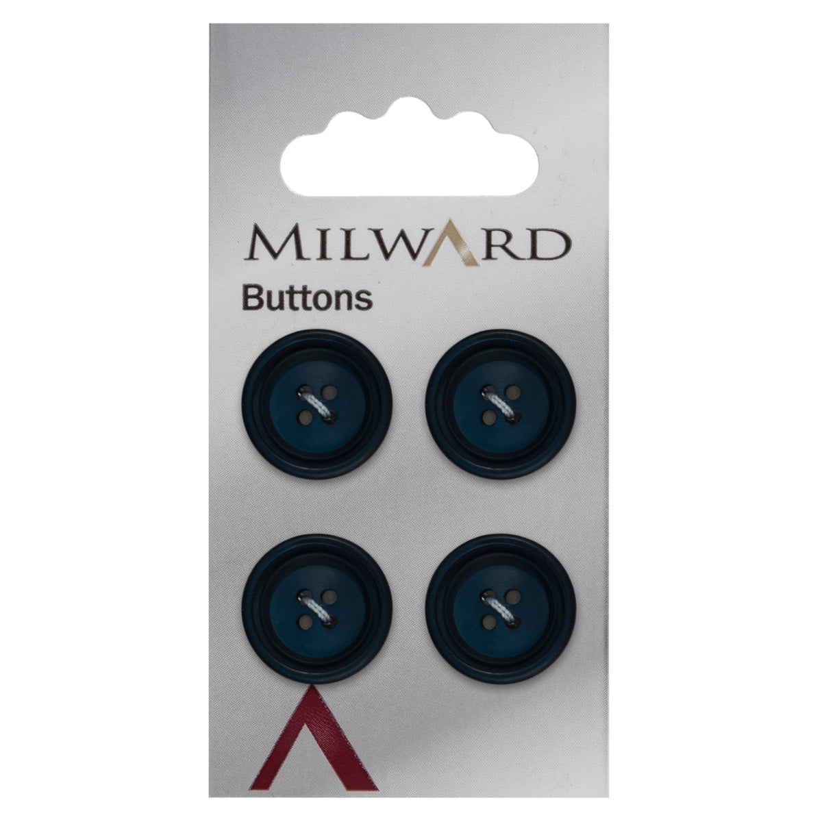 Metallic navy effect rimmed button with four holes