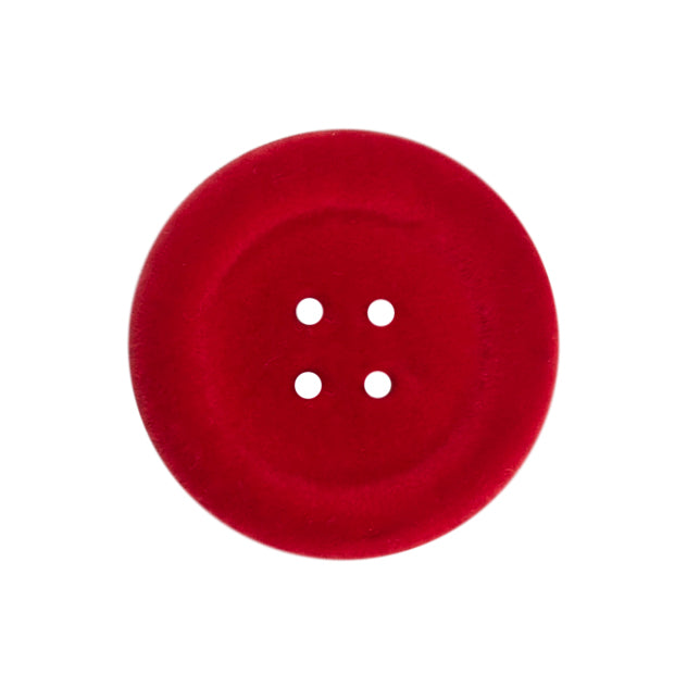 Chunky red flocked button with four holes