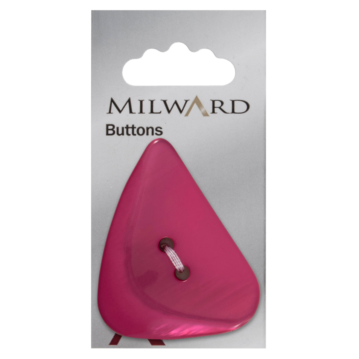 One pink large shaped pearlescent Milward 2 hole button on a card