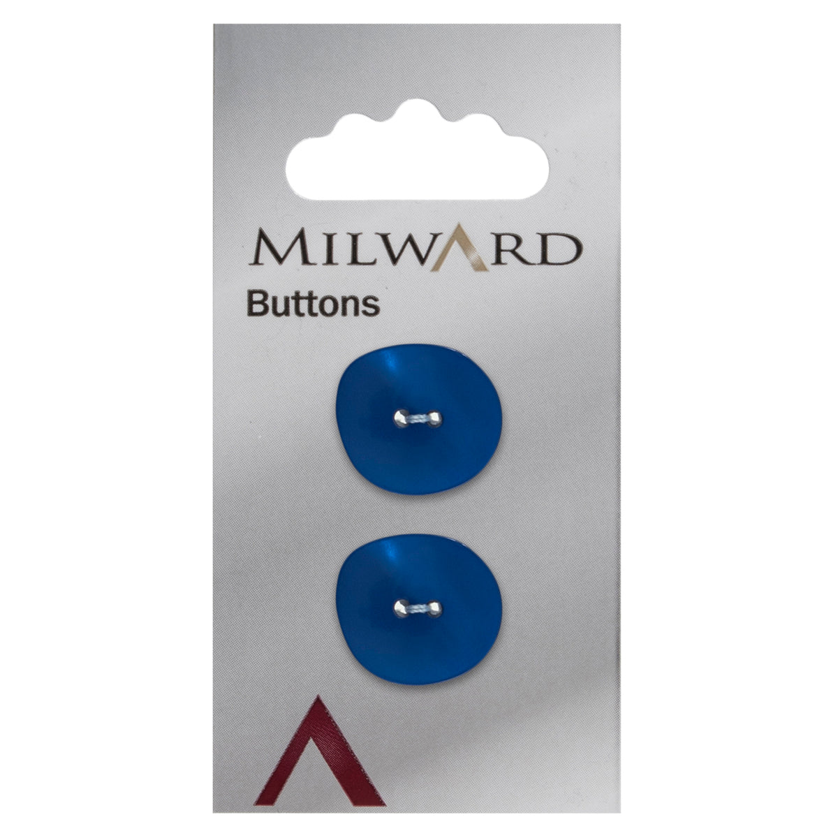 2 navy shaped pearlescent Milward 2 hole buttons on a card