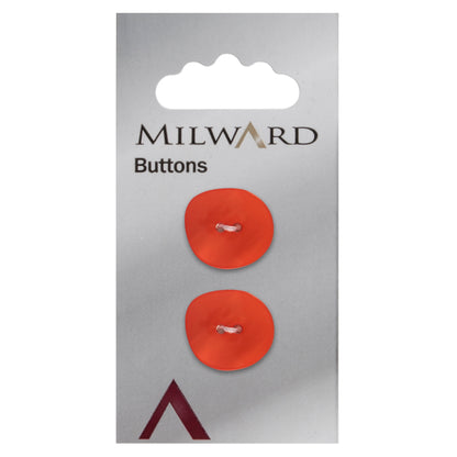 2 orange shaped pearlescent Milward 2 hole buttons on a card