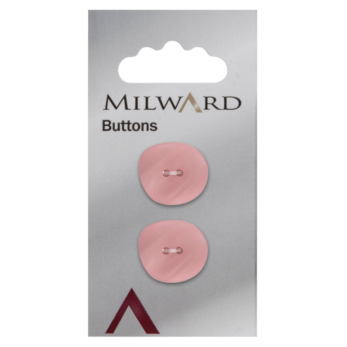 2 light pink shaped pearlescent Milward 2 hole buttons on a card