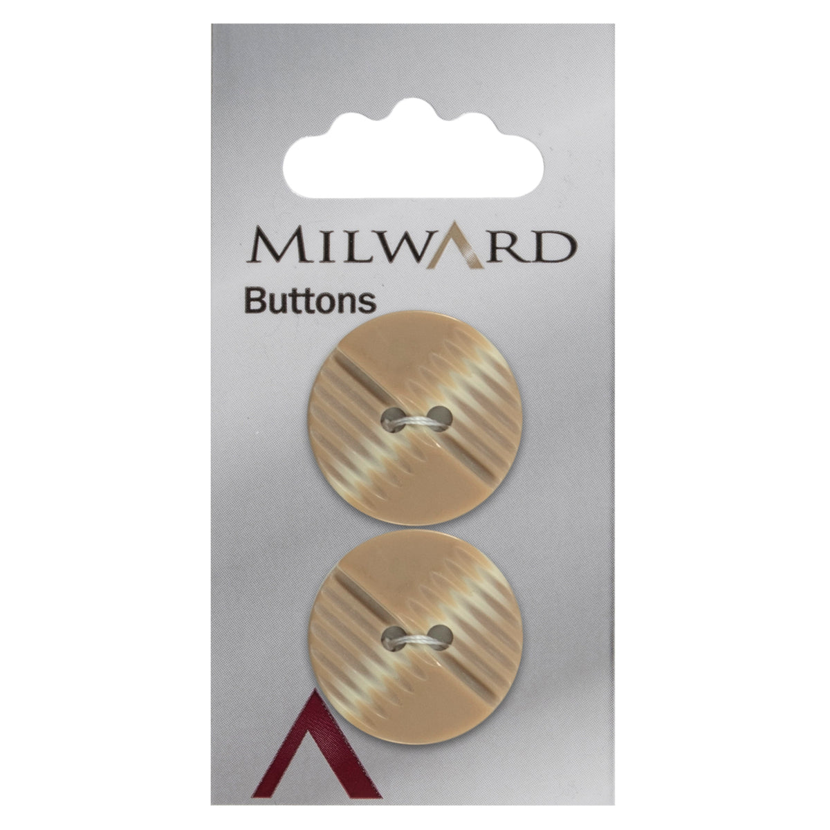 2 beige zig-zag patterned Milward 2 hole buttons on a card