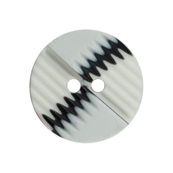 2 white zig-zag patterned Milward 2 hole buttons on a card