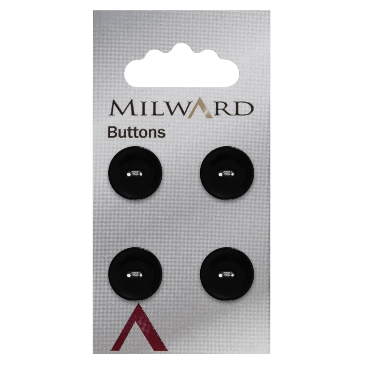 4 black round pearlescent Milward 2 hole buttons on a card
