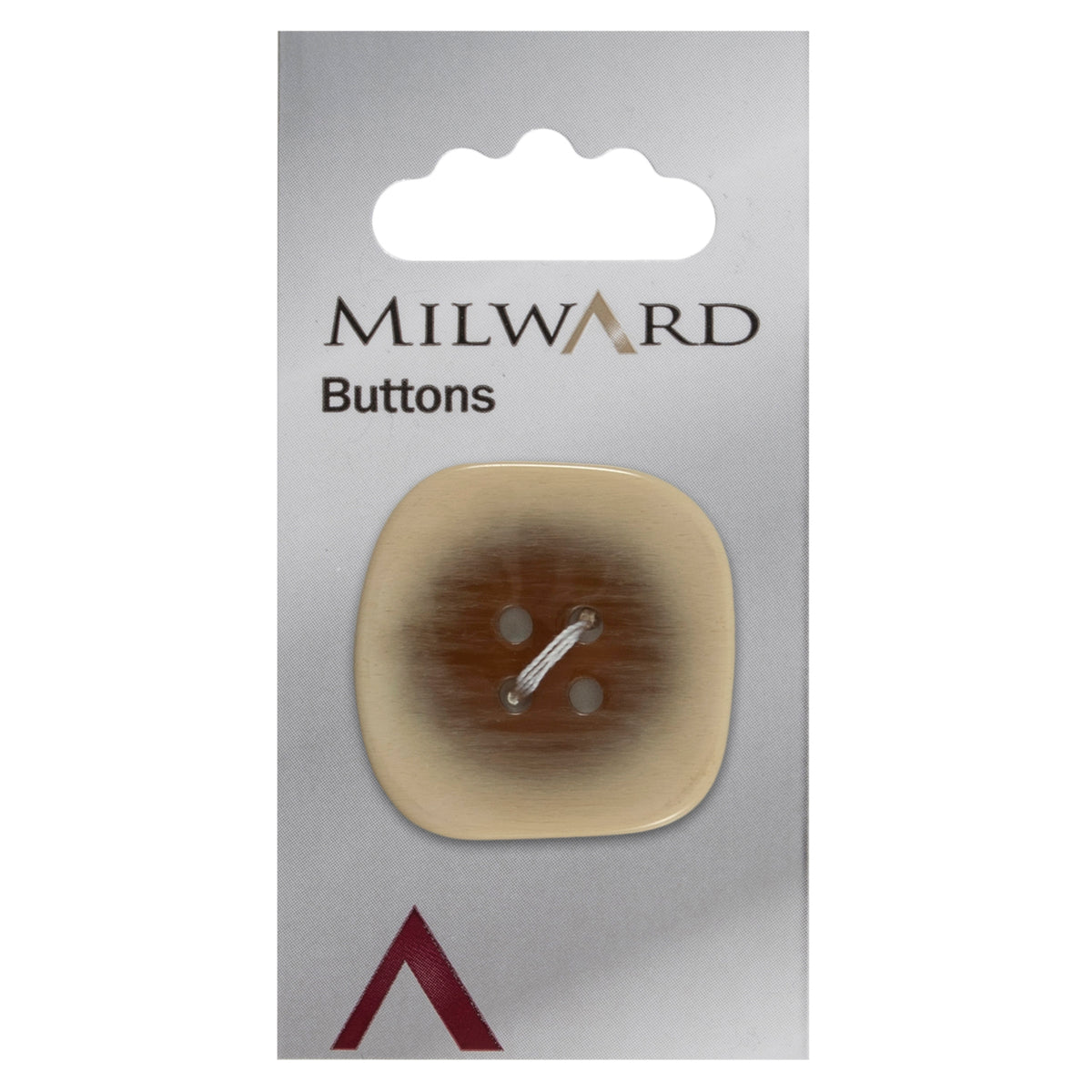 Rounded square two-tone natural 4 hole button on a Milward card