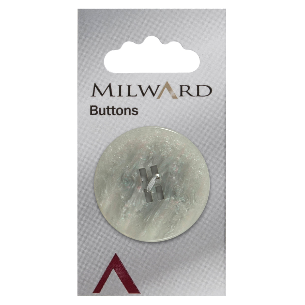 One 38mm large round grey button with a mother of pearl effect on a Milward card