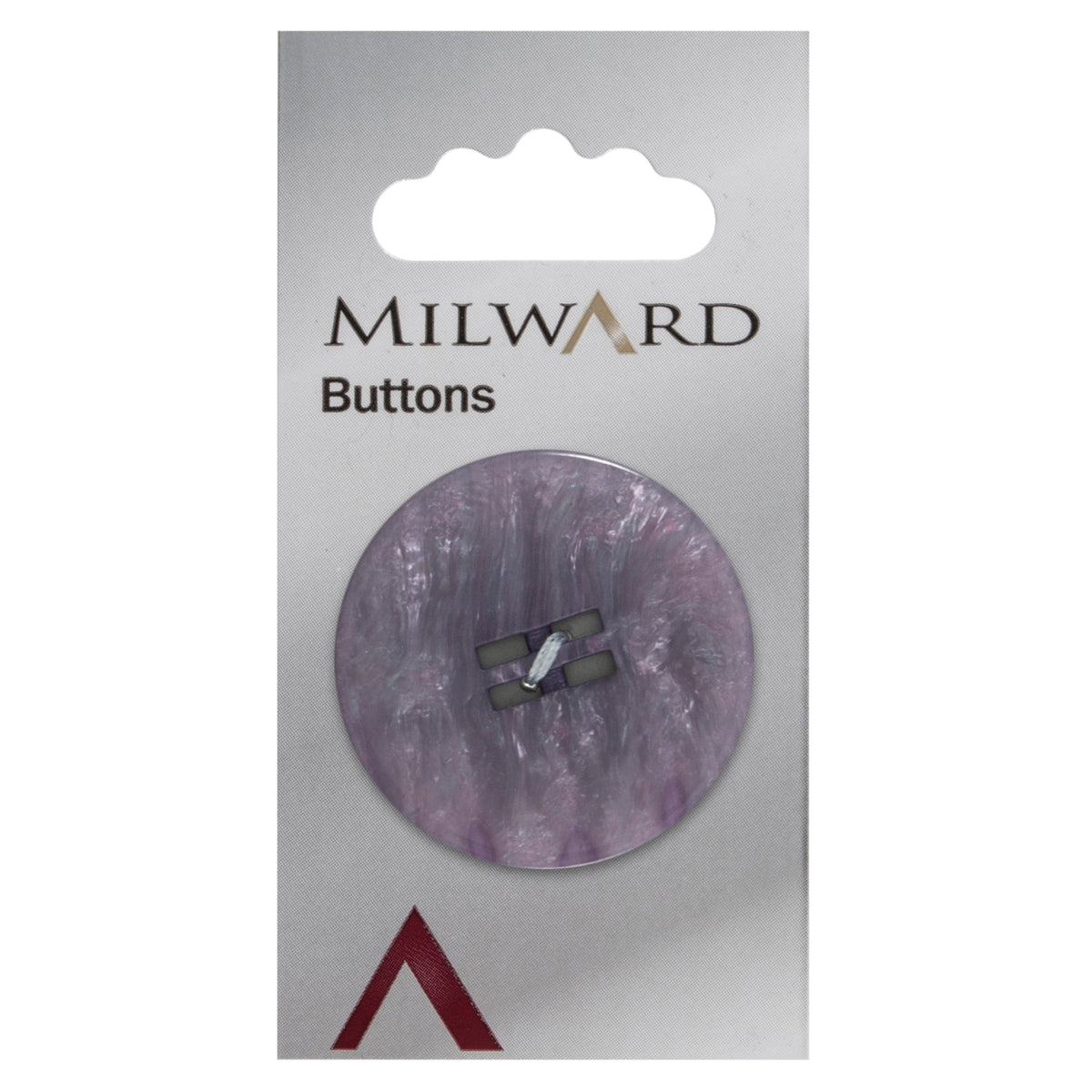 One 38mm large round lilac button with a mother of pearl effect on a Milward card