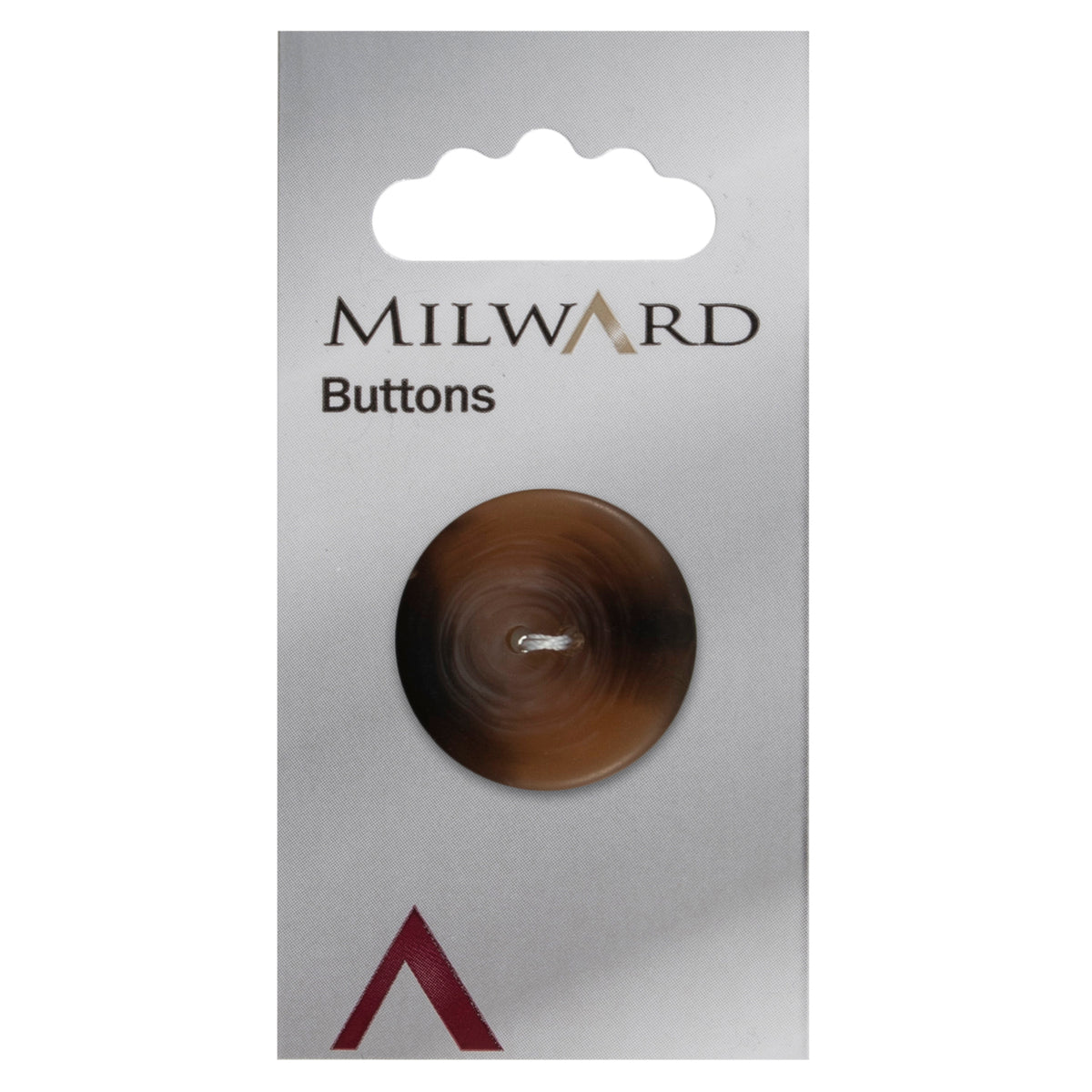 One 28mm round tortoiseshell button with a matt finish on a Milward card