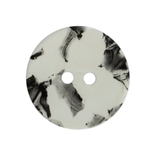 Two 22mm round white buttons with a black marble effect on a Milward card