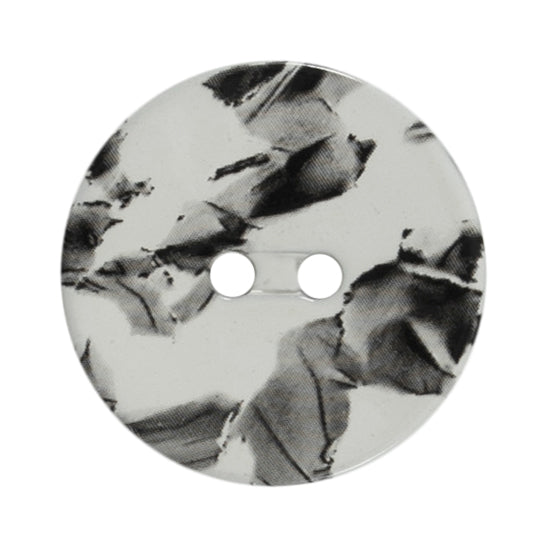 One 28mm round white button with a black marble effect on a Milward card