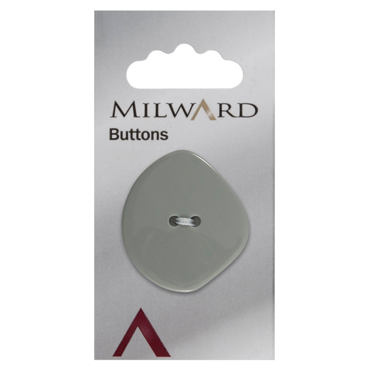 One 38mm large shaped grey button on a Milward card