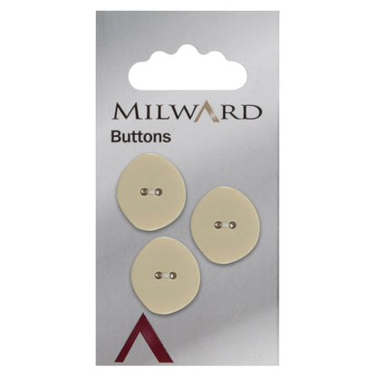 Three 22mm rounded oval off-white buttons with a stone effect on a Milward card
