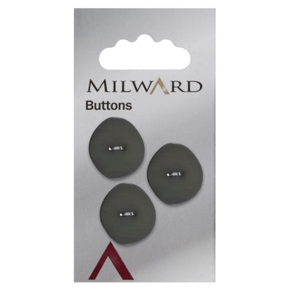Three 22mm rounded oval dark grey buttons with a stone effect on a Milward card