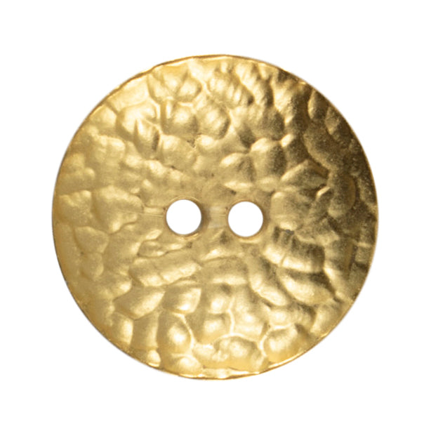 Large gold button with a dimpled finish on a Milward card