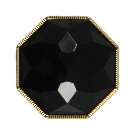Black gem octagon button with a gold edge on a Milward card